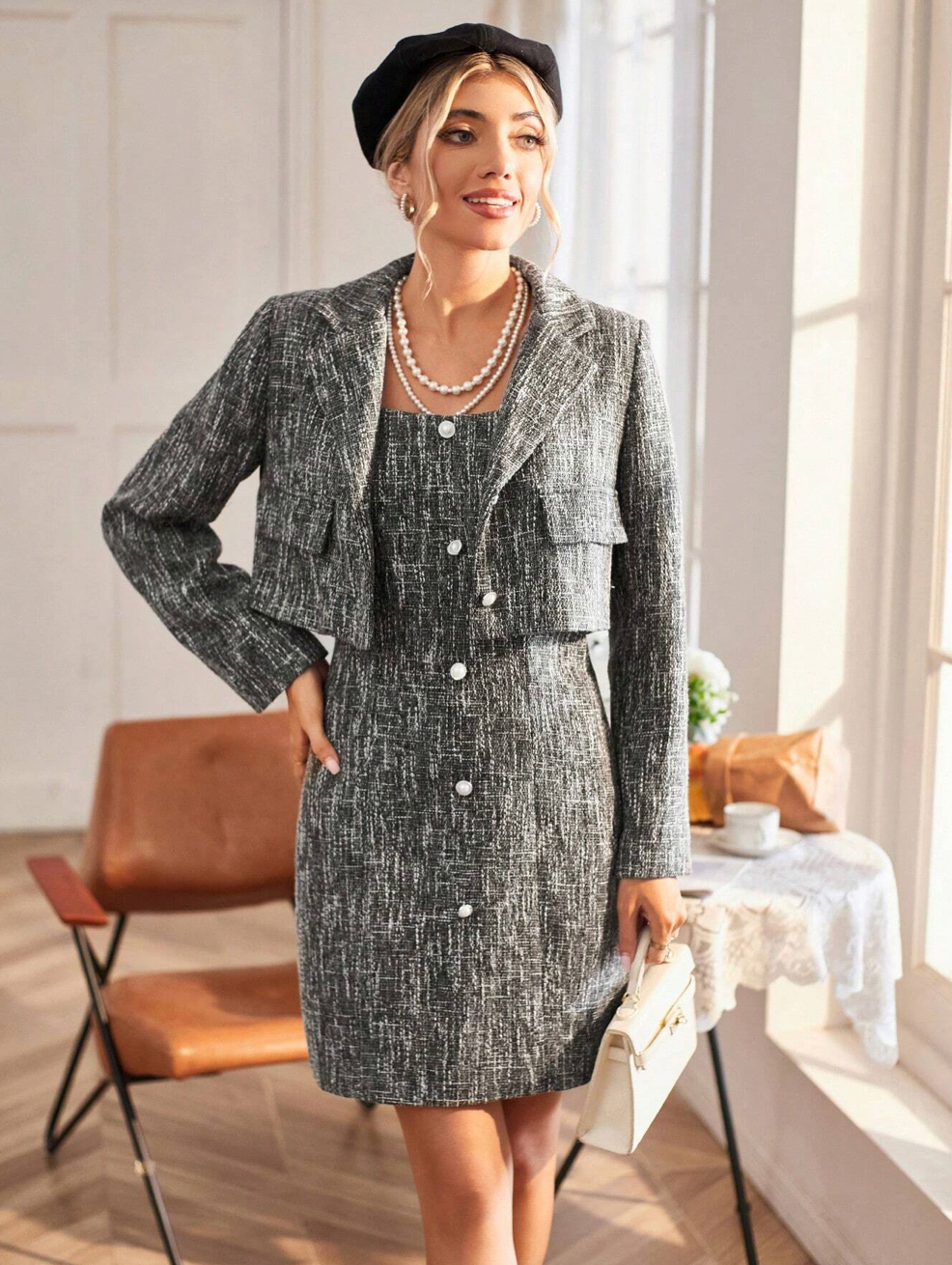 Elegantes Set aus Blazer und Kleid aus Tweed