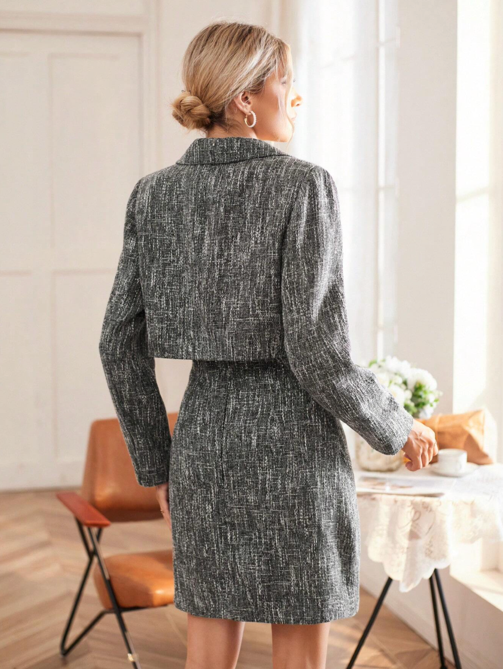 Elegantes Set aus Blazer und Kleid aus Tweed