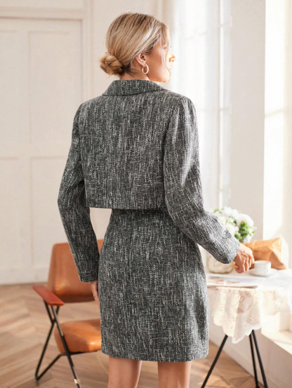 Ensemble élégant blazer et robe en tweed