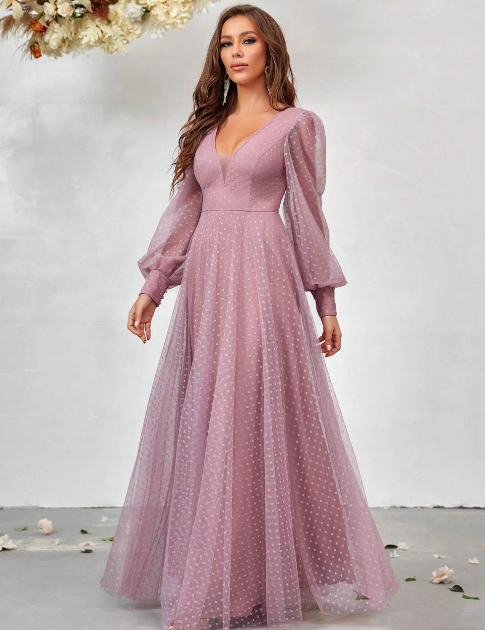 Robe de cérémonie longue avec manches lanterne