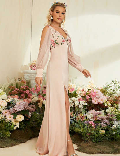 Robe de cérémonie longue avec broderies de fleurs