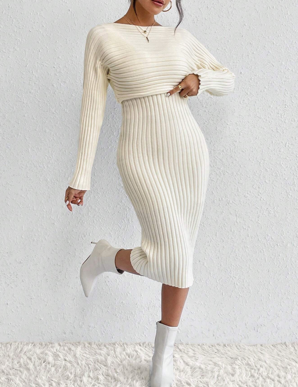 Ensemble robe et pull côtelé