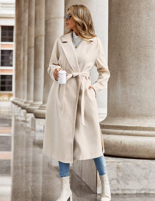 Cappotto lungo con collo a revers e tasche alla francese