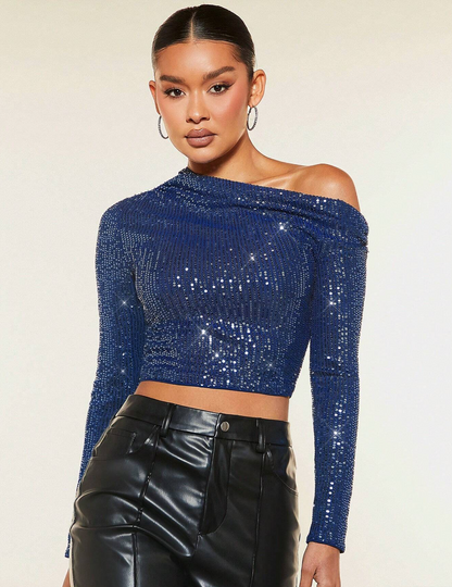 Top in paillettes a maniche lunghe