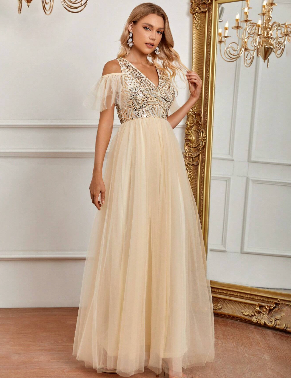 Robe de cérémonie longue élégante avec paillettes