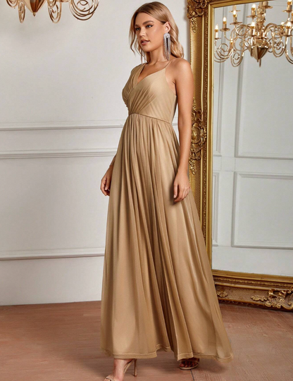 Robe de cérémonie longue avec col asymétrique