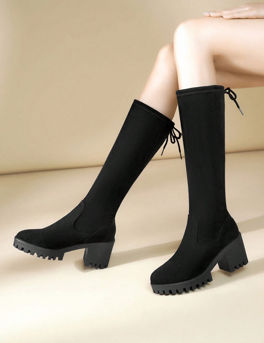 Bottes longues en velours avec talon