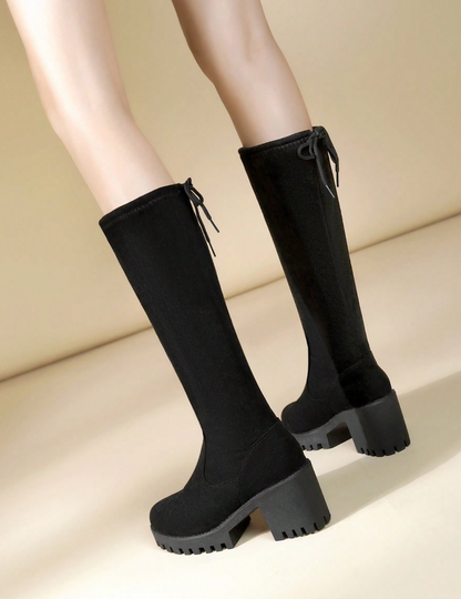 Bottes longues en velours avec talon