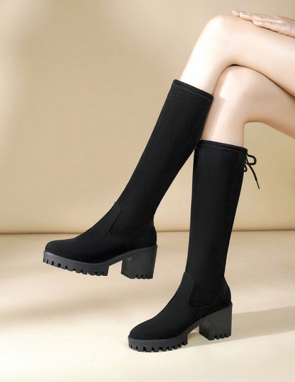 Bottes longues en velours avec talon