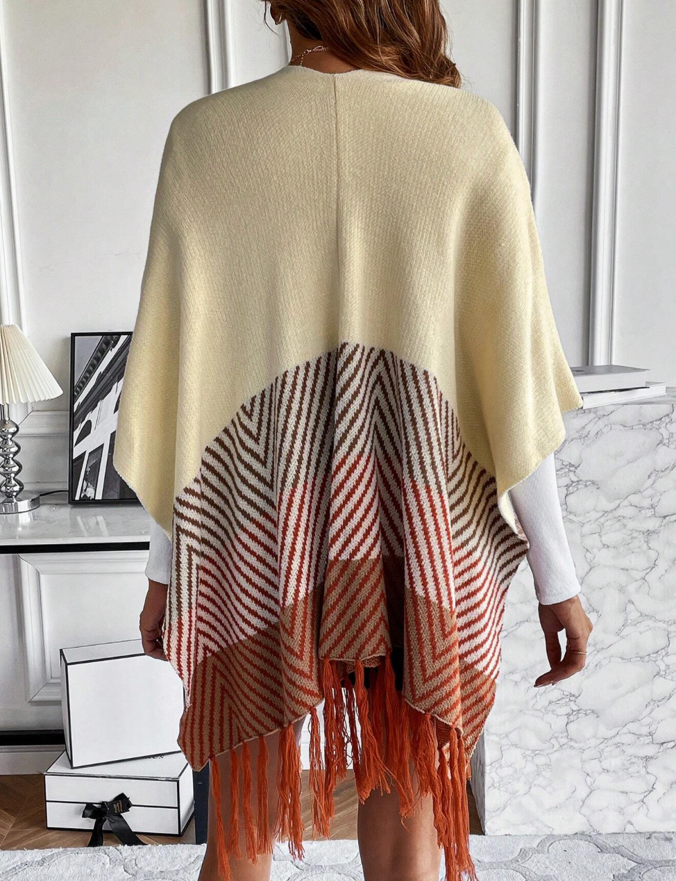 Cardigan avec bloc de couleur et franges