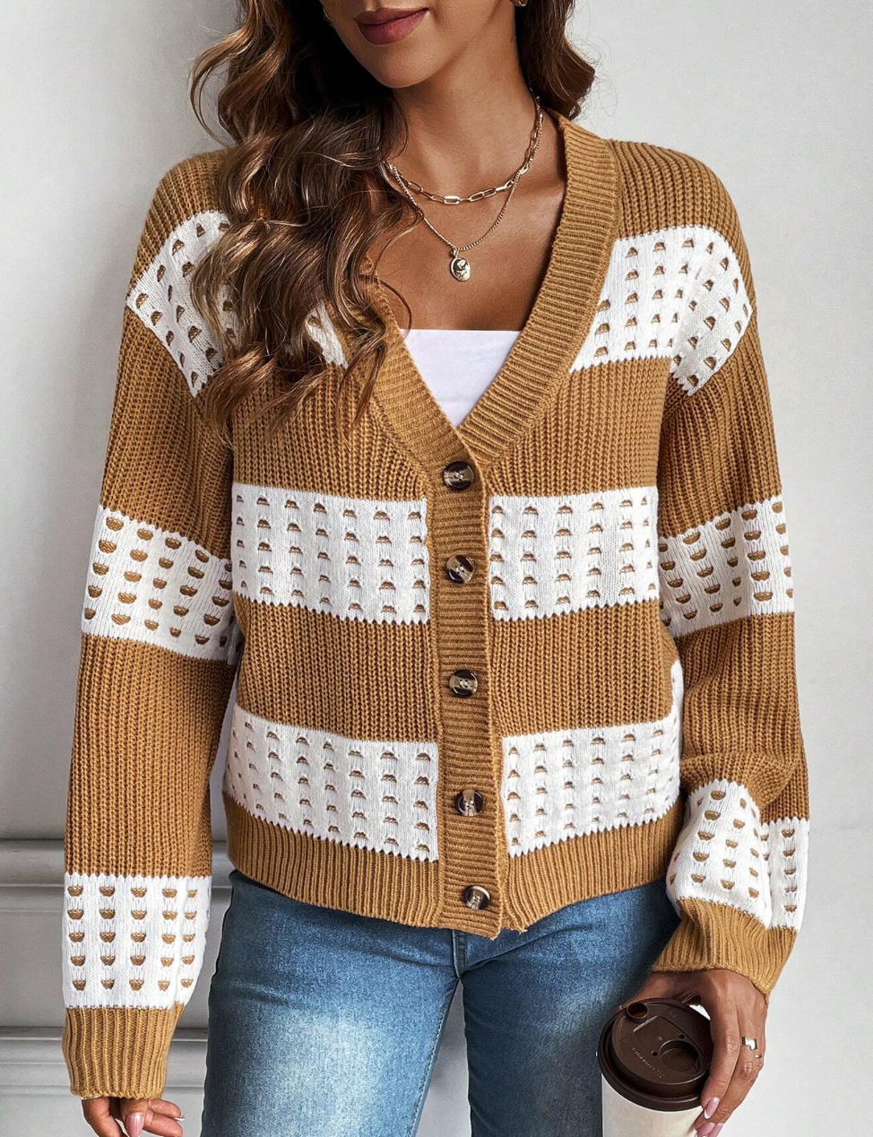 Cardigan avec bloc de couleur et boutons