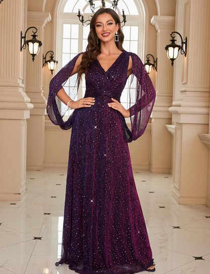 Robe de cérémonie longue à manches divisées et paillettes