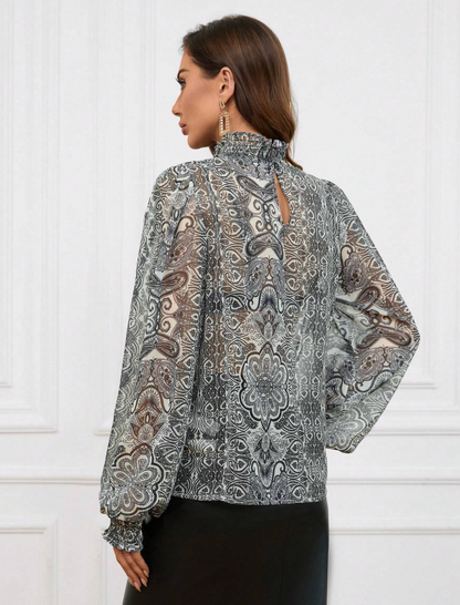 Blouse avec motif et col montant