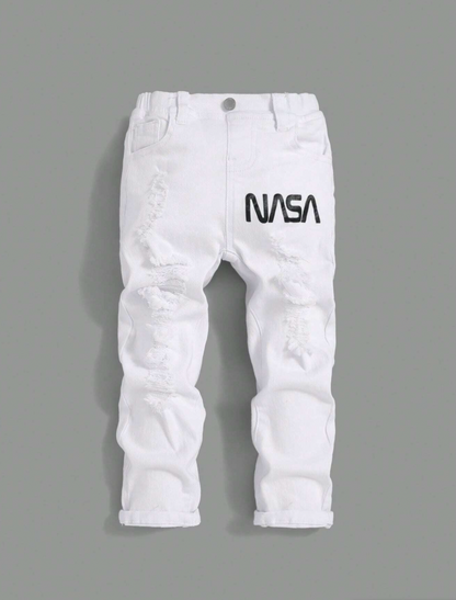 Jeans avec motif NASA et déchirures