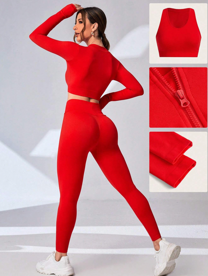 Ensemble brassière, jacket moulante et legging de sport