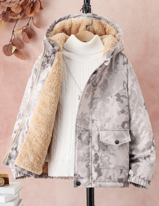 Manteau thermique avec capuche et imprimé militaire