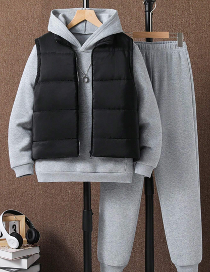 Ensemble sweat-shirt, doudoune gilet et pantalon jogging