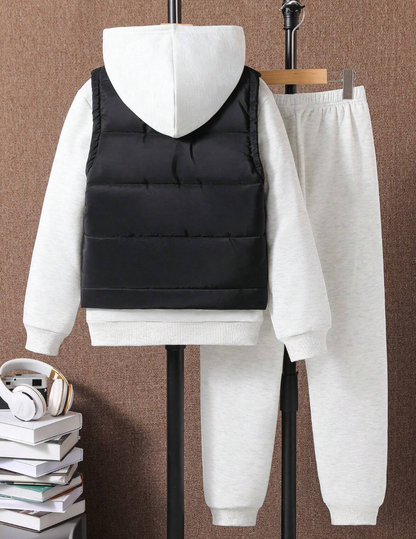 Ensemble sweat-shirt, doudoune gilet et pantalon jogging