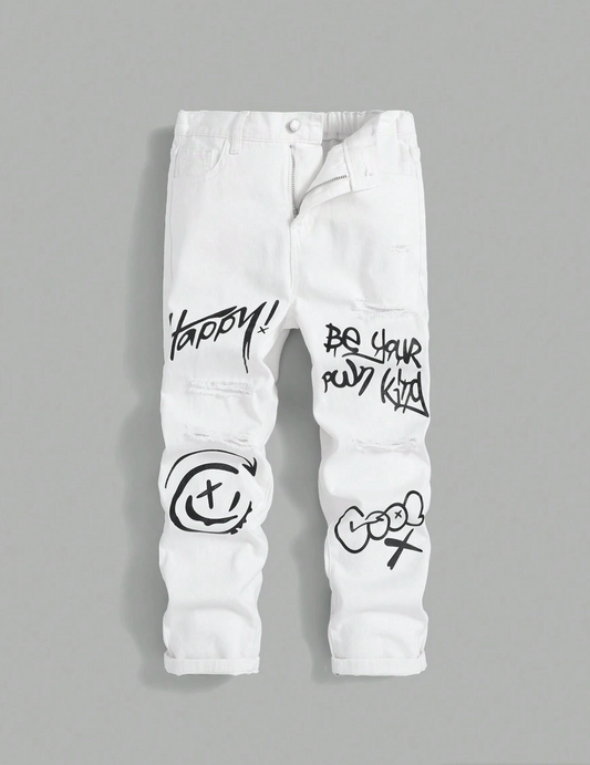 Jeans skinny avec graphiques lettres