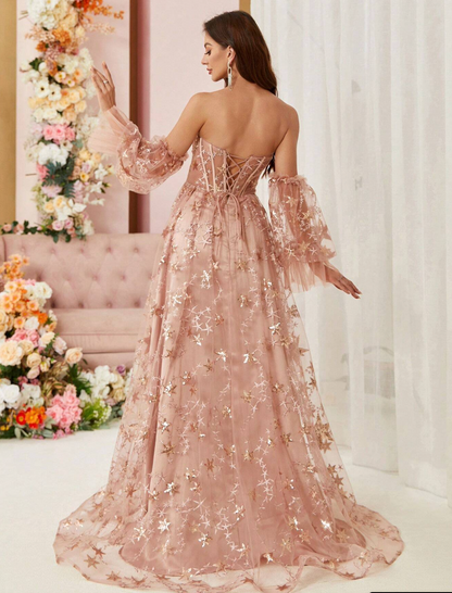 Robe de cérémonie longue avec paillettes et broderie