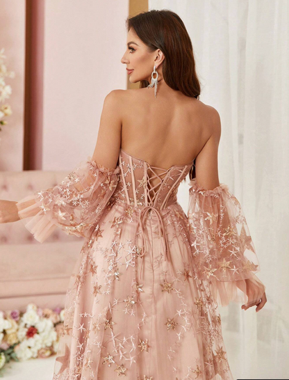 Robe de cérémonie longue avec paillettes et broderie