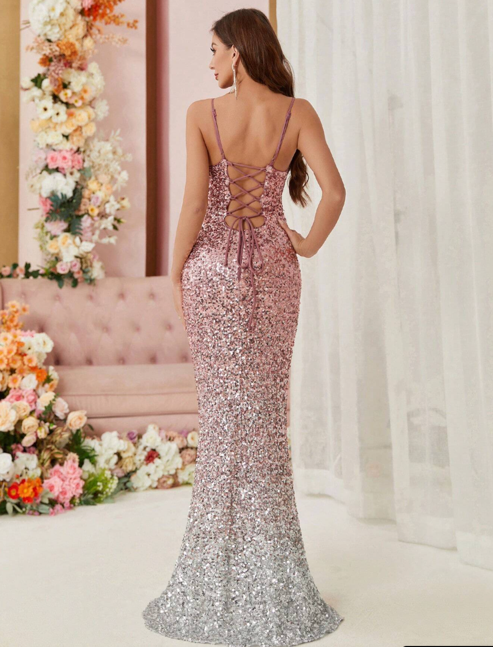 Robe de cérémonie longues avec strass et bas sirène