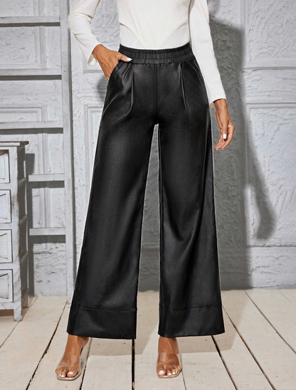 Pantalon taille haute en simili cuir