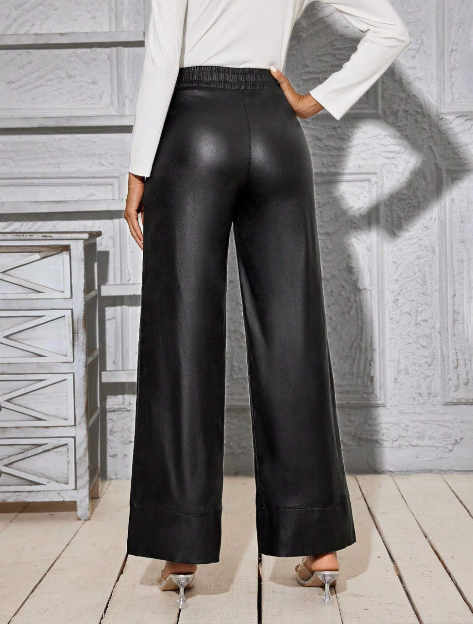 Pantalon taille haute en simili cuir