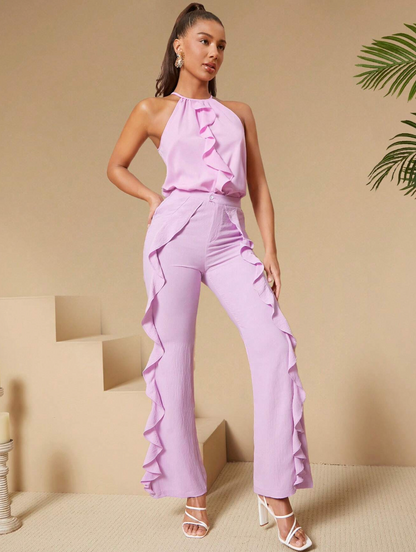 Pantalon taille haute avec détails volants