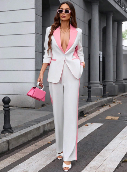 Ensemble blazer et pantalon avec contraste de couleur