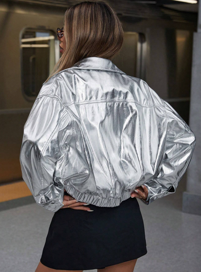 Veste plaqué argent et taille froncée