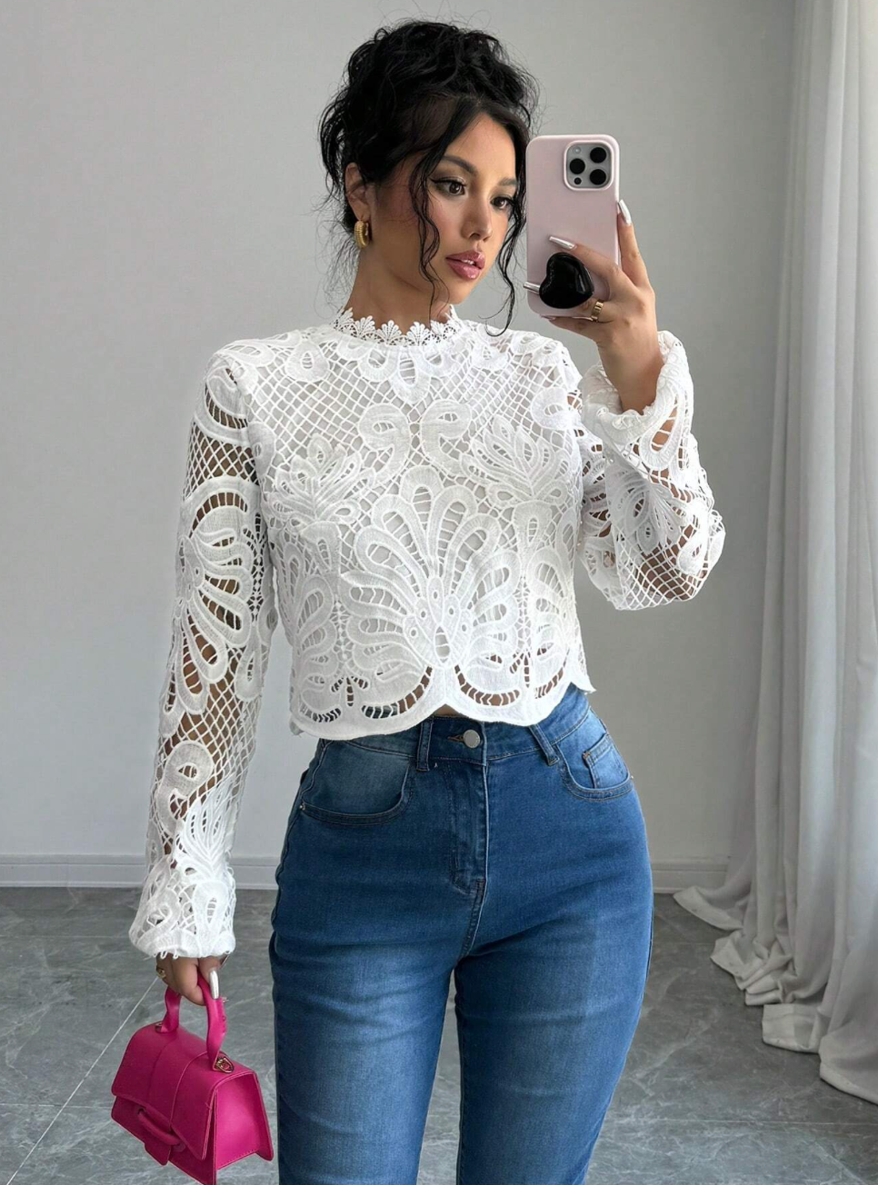 Blouse élégante manches longues en dentelle