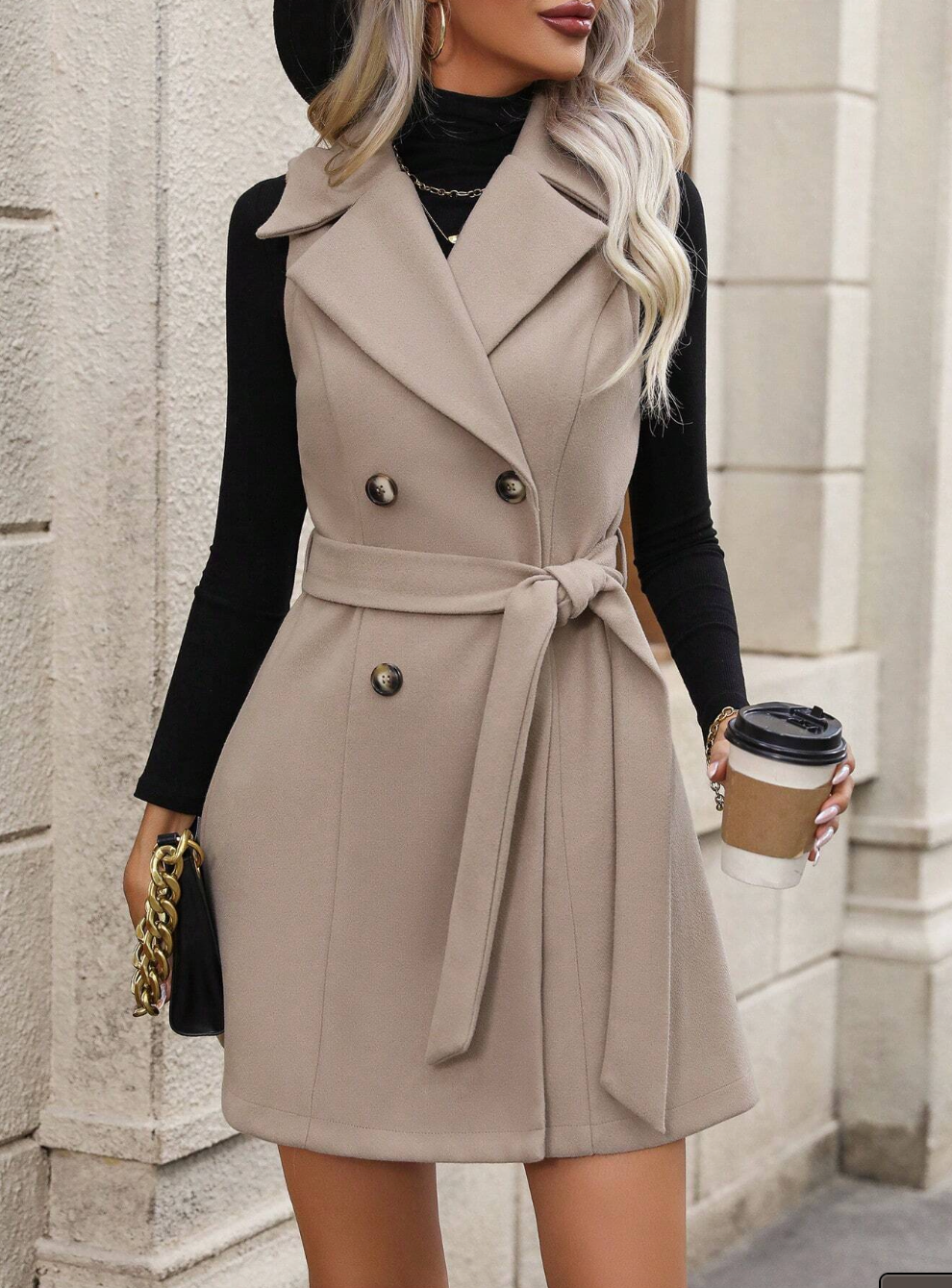 Cappotto gilet con cintura