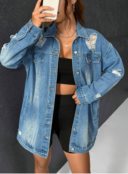 Jacket en jeans avec déchirures