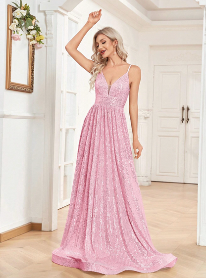 Robe de cérémonie avec paillettes et décolleté