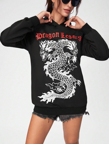 Sweat-shirt avec capuche et motif dragon