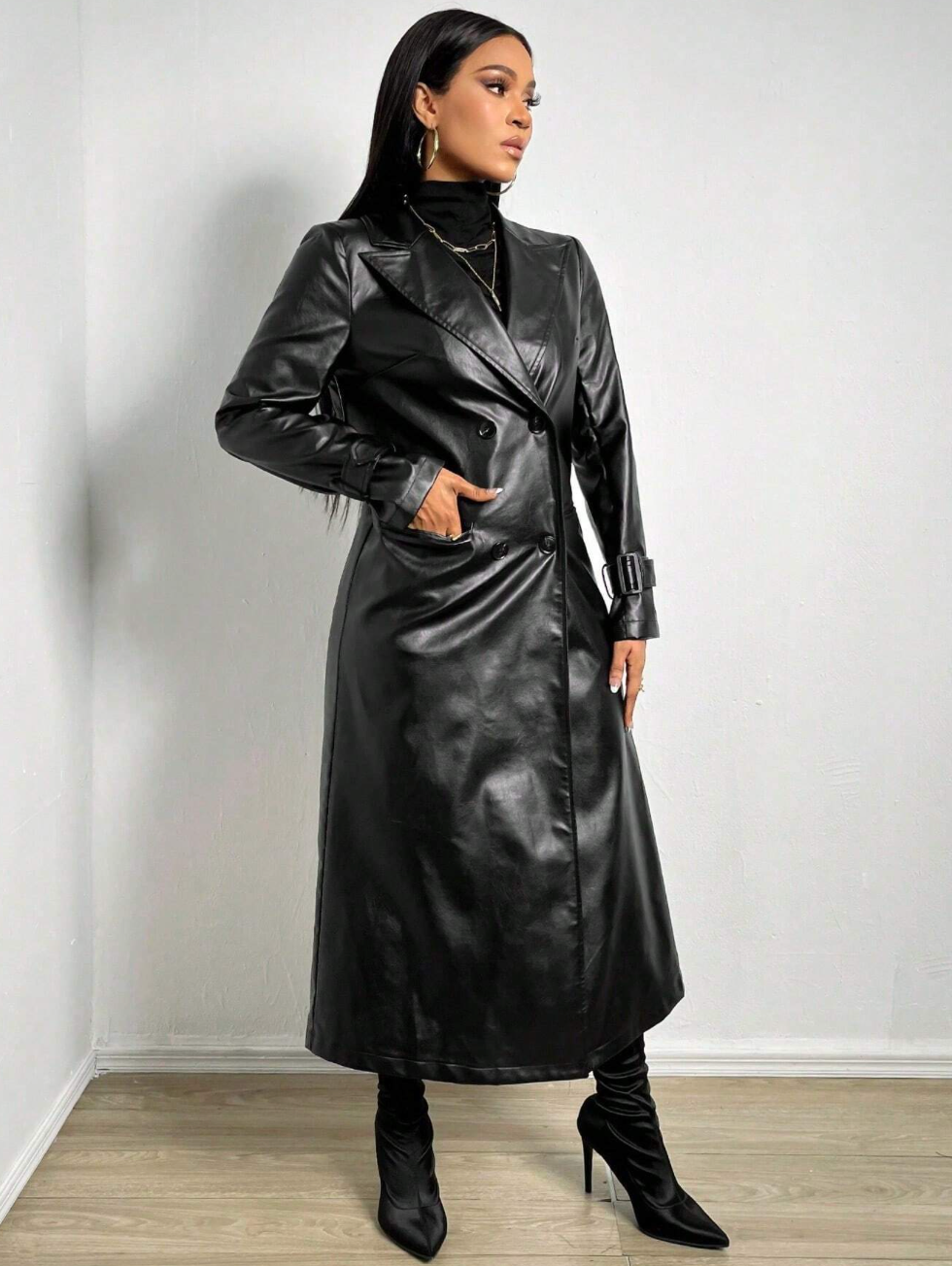 Manteau long en simili cuir