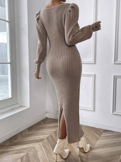 Robe pull longue moulante en tricot