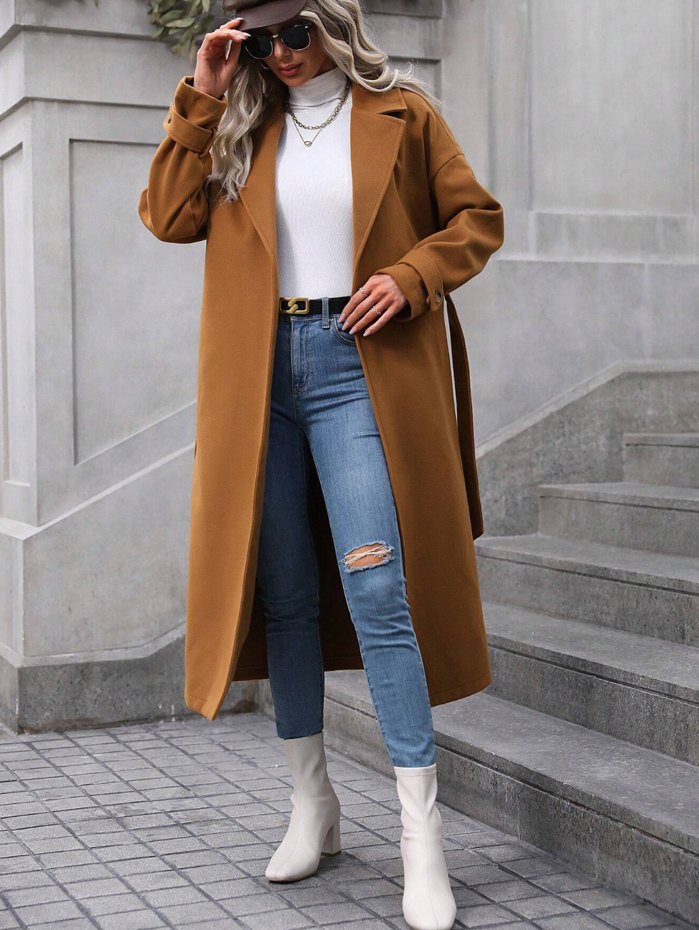 Manteau élégant mi-long avec ceinture