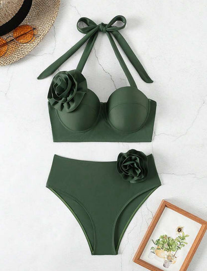 Ensemble bikini avec double application florale