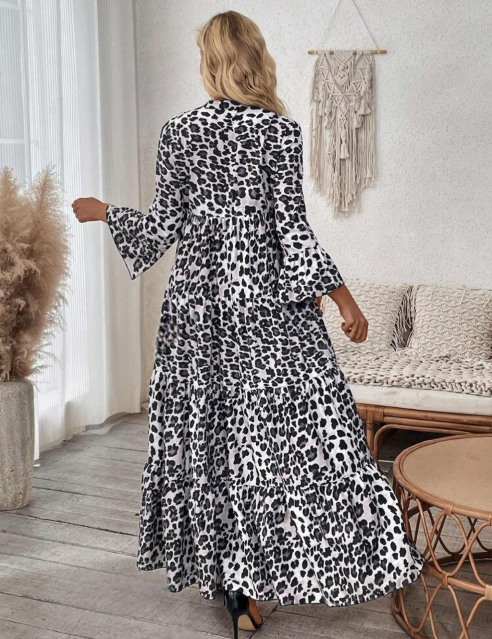 Robe longue et décontractée avec motif léopard