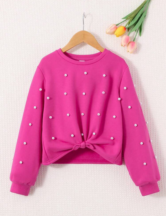 Sweat-shirt avec noeud et perles