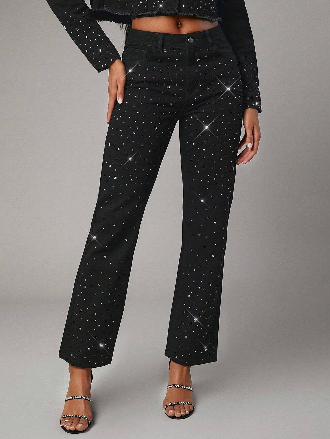 Jeans avec strass et taille haute