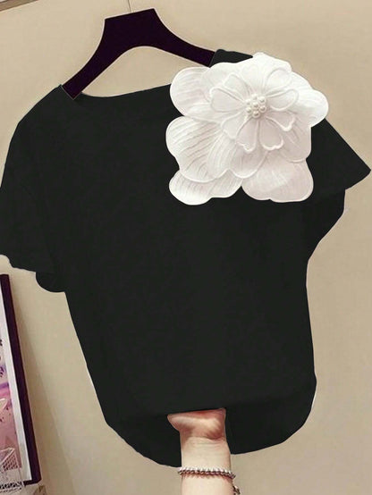 T-shirt élégant avec grande fleur appliquée