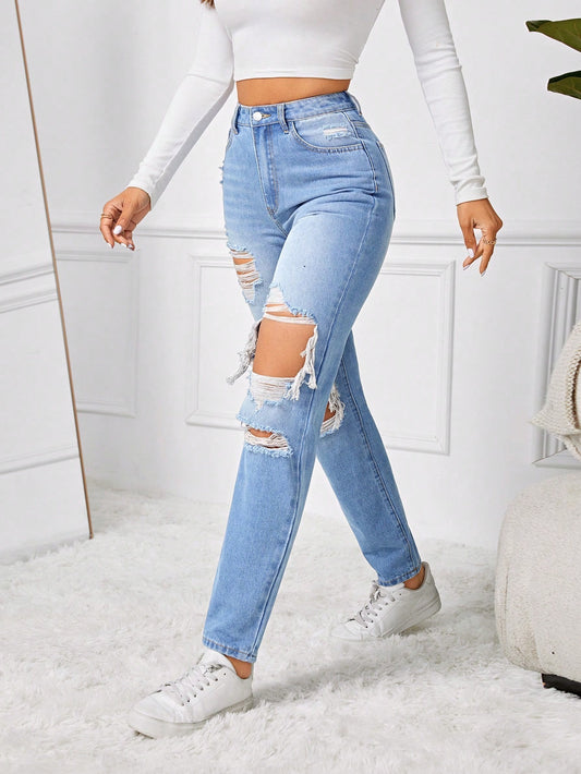 Mom-Jeans mit Riss