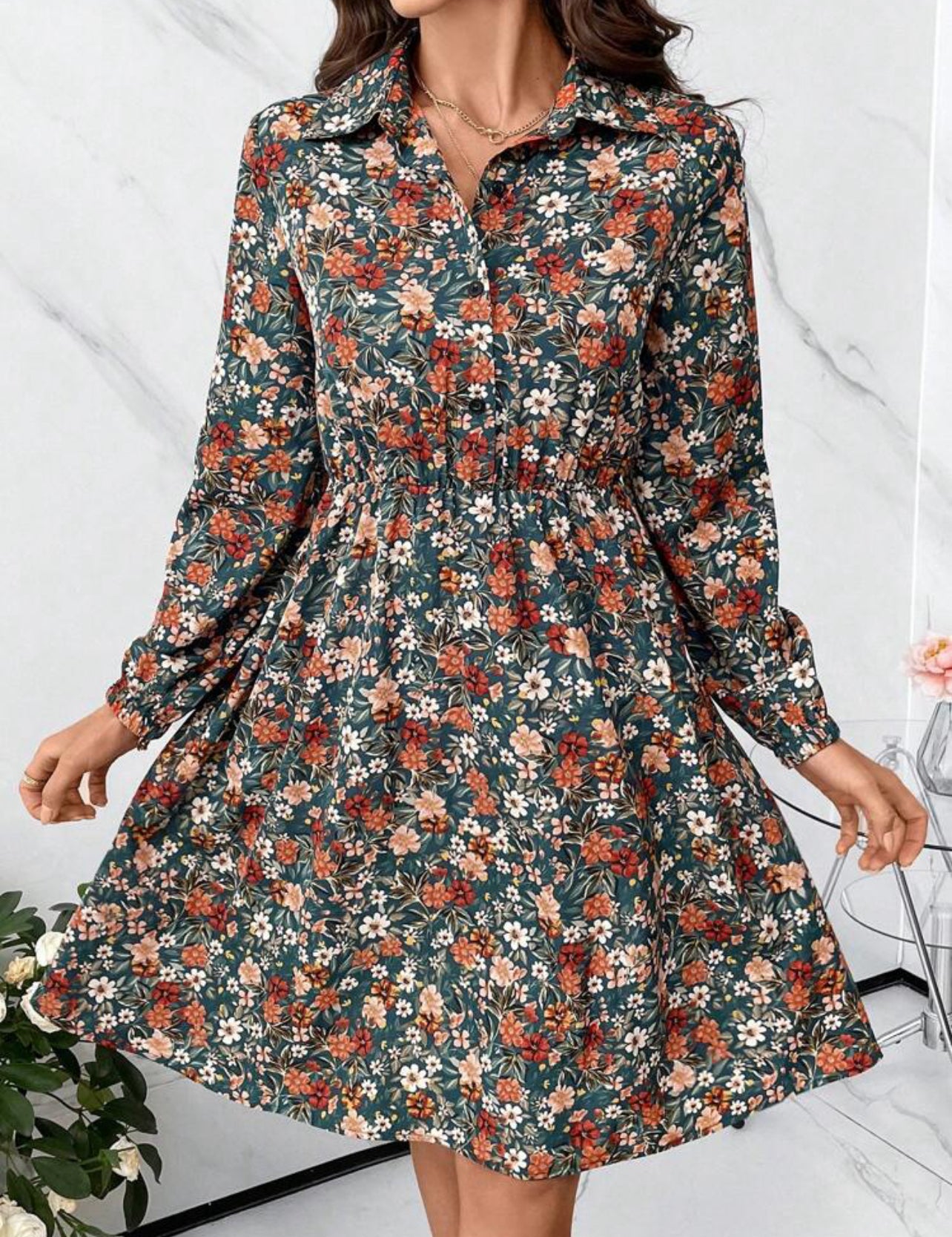 Robe élégante imprimée floral sans ceinture