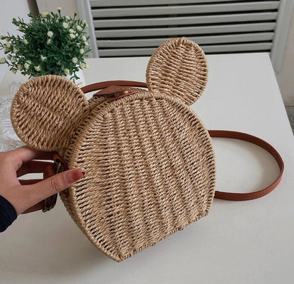 Sac de créateur mignon, en pailles avec oreilles Mickey