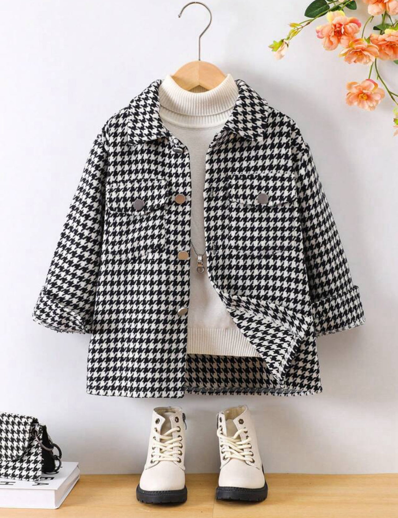 Manteau fille avec motif pied-de-poule